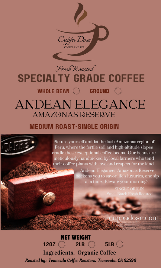ANDEAN ELEGANCE COFFEE  Amazonas Reserve- Medium Roast -- SINGLE ORIGIN (Organic)