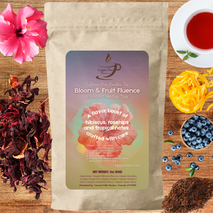 BLOOM & FRUIT FLUENCE - LOOSE LEAF FLAVORED HERBAL TEA  CAFFEINE-FREE