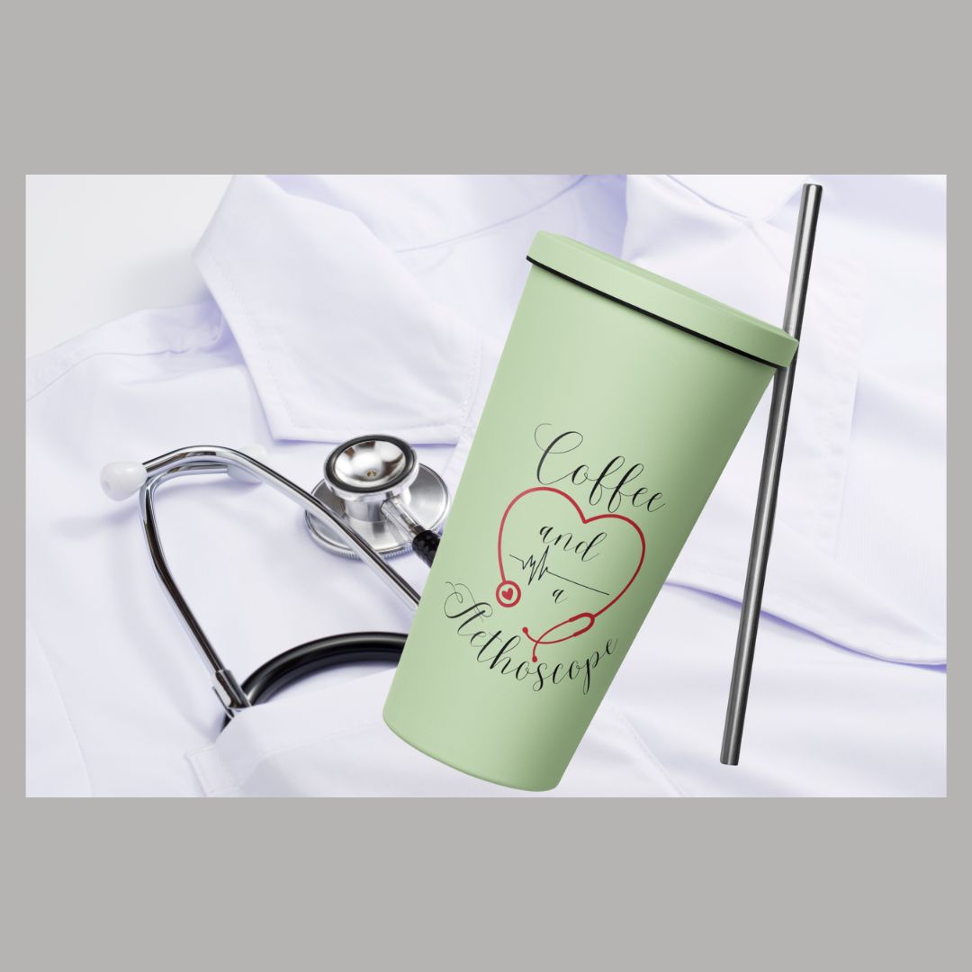 Coffee and a Stethoscope Tumbler (Black)