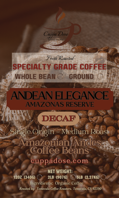 ANDEAN ELEGANCE DECAF COFFEE  AMAZONAS RESERVE- MEDIUM ROAST